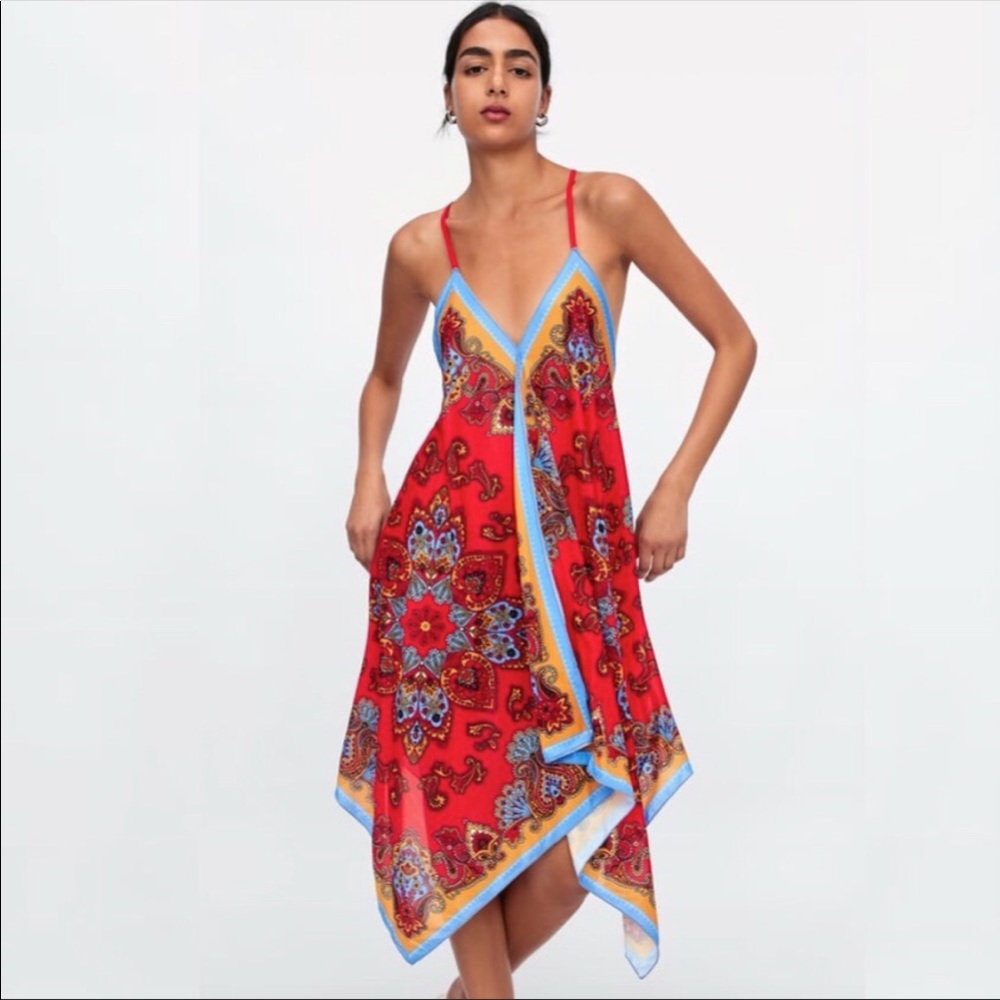 Zara Red Paisley Print Scarf Dress